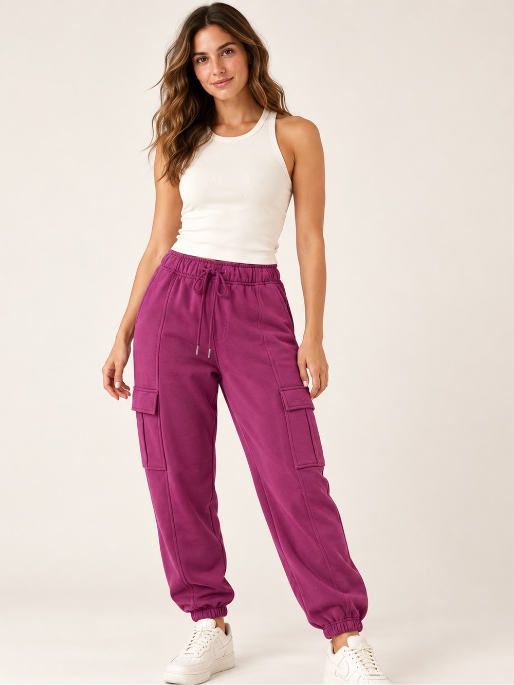 Athleta Heavyweight Terry Cargo Joggers Magenta Size S NWT